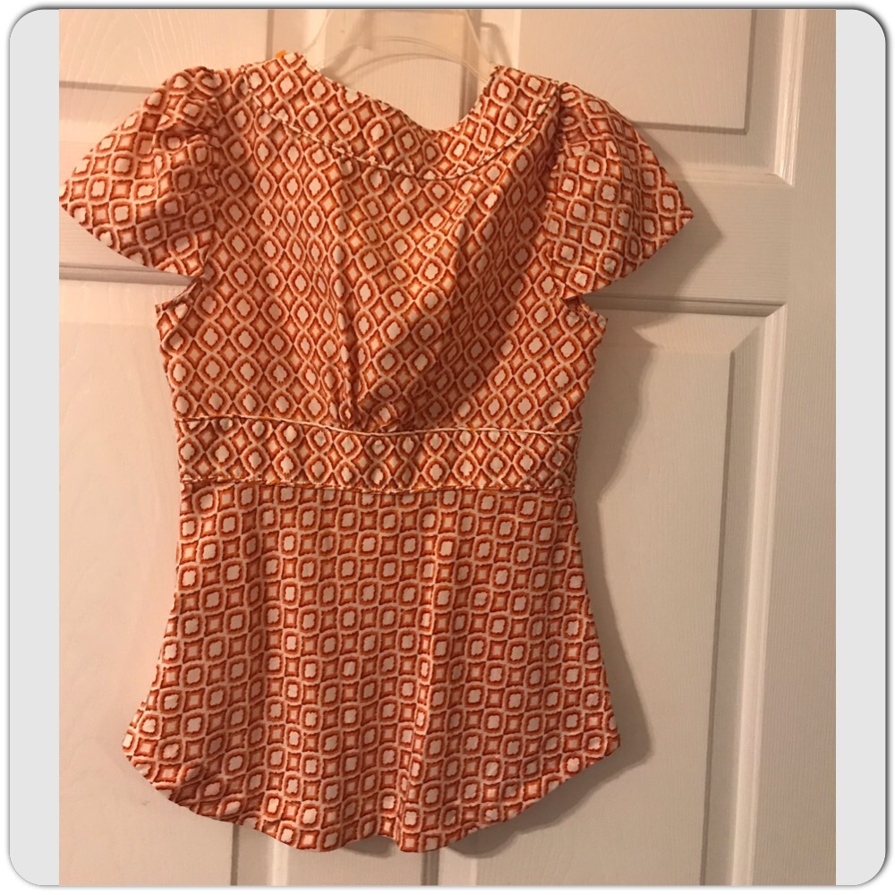 Banana Republic Orange Print Short Sleeve Blouse - Picture 4 of 8